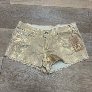 NWT Vintage 2003 TRUE RELIGION GOLD JOEY CUT OFF SHORT SIZE 28
